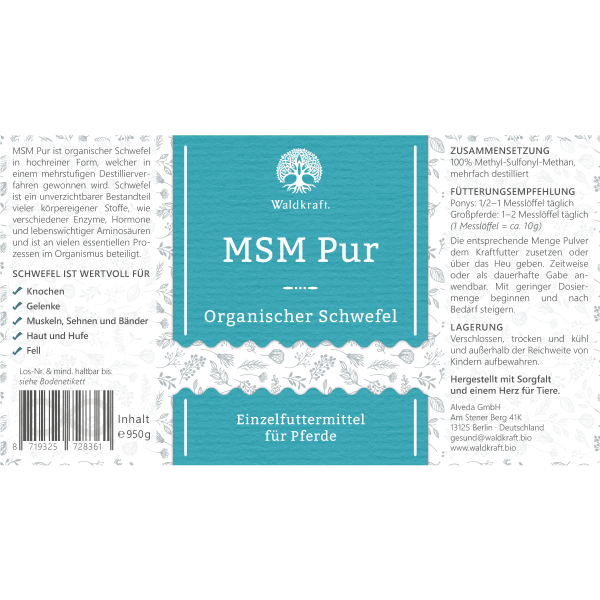 MSM Pur für Pferde – Organischer Schwefel – 950g